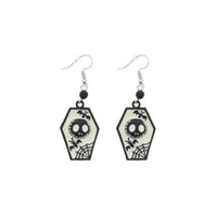 Coffin Earrings with Pumpkin Skull, Bats & Cobwebs