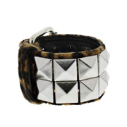 2-Row Pyramid Leopard Print Buckle Bracelet