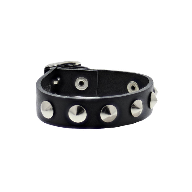 1-Row Conical Studded Leather Bracelet with Buckle