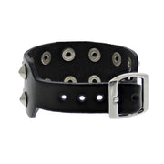 Black 2-Row Conical Studded PU Bracelet with Buckle