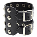 Black 4-Row Conical Studded PU Leather Bracelet with Buckle