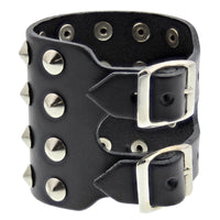 Black 4-Row Conical Studded PU Leather Bracelet with Buckle