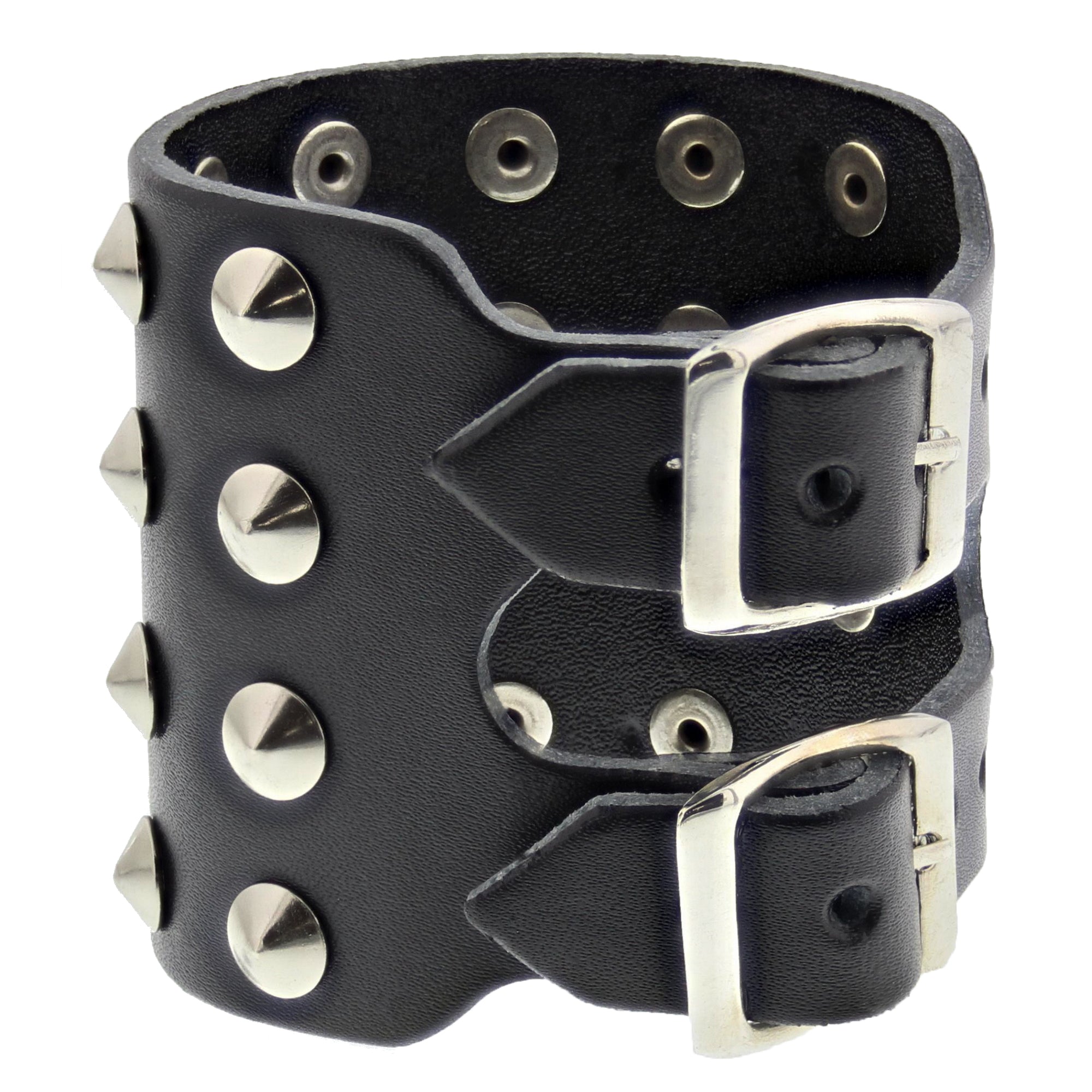 Black 4-Row Conical Studded PU Leather Bracelet with Buckle