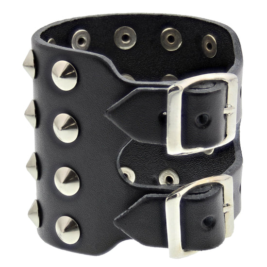 Black 4-Row Conical Studded PU Leather Bracelet with Buckle