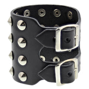 Black 4-Row Conical Studded Leather Bracelet with Buckle
