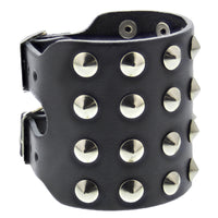 Black 4-Row Conical Studded PU Leather Bracelet with Buckle