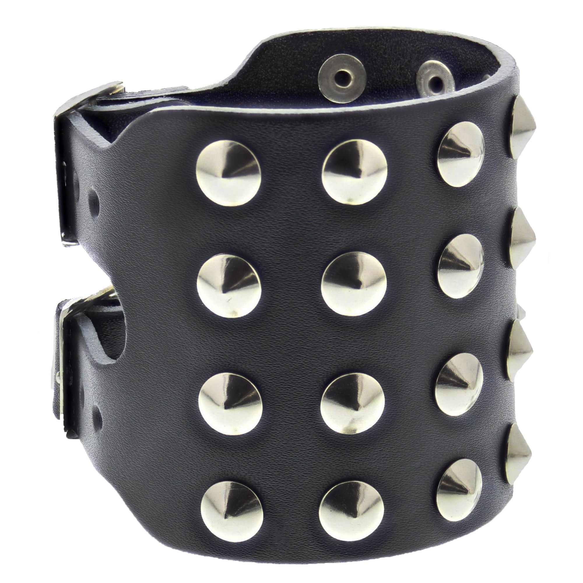 Black 4-Row Conical Studded PU Leather Bracelet with Buckle