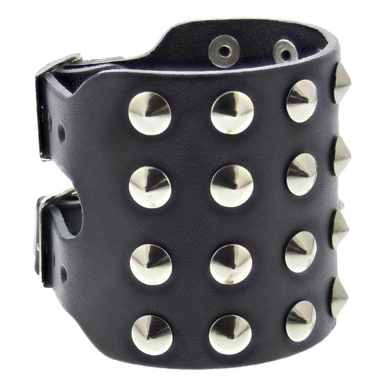 Black 4-Row Conical Studded PU Leather Bracelet with Buckle