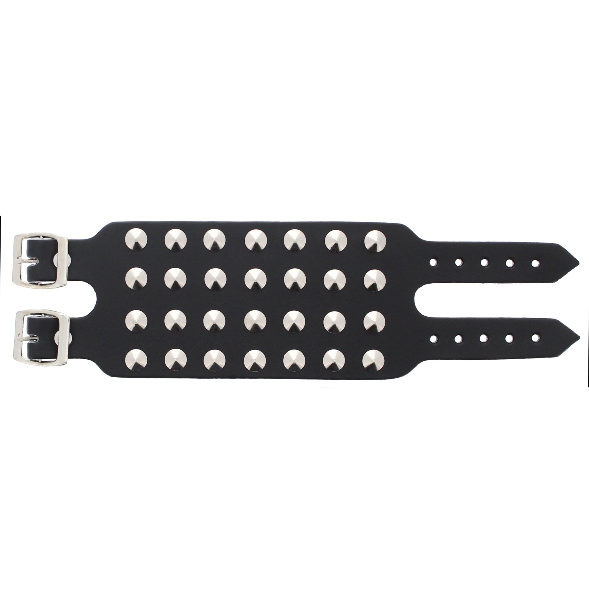 Black 4-Row Conical Studded PU Leather Bracelet with Buckle