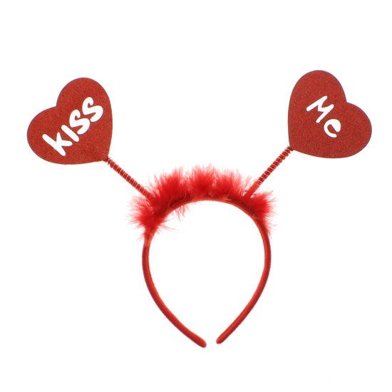 Red "Kiss Me" Heart Glitter Head Bopper with Fur