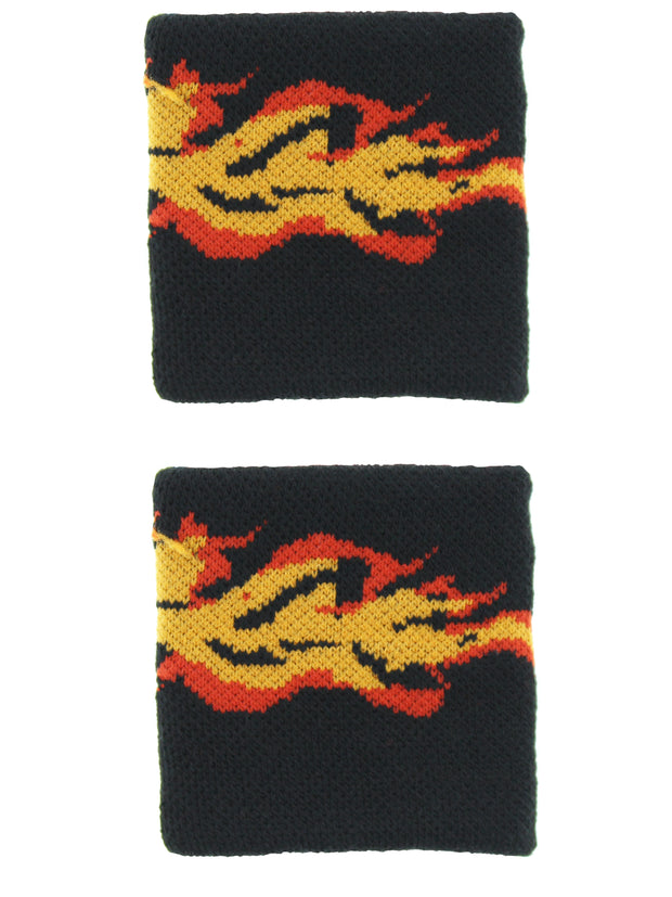 Flame Print on Black Towelling Sweatbands
