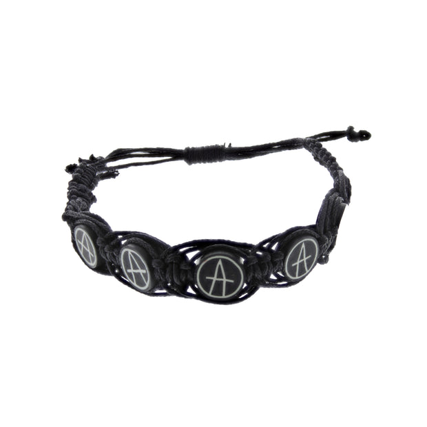 Anarchy on Black Plaited Reconstructed Leather Bracelet