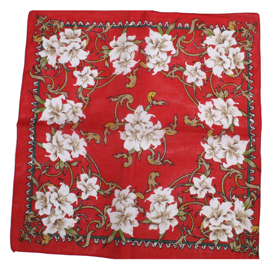 Vintage Style Winter Floral Print on Red Bandana