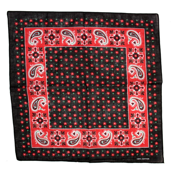 Black, Red & Green Star & Paisley Vintage Print Bandana
