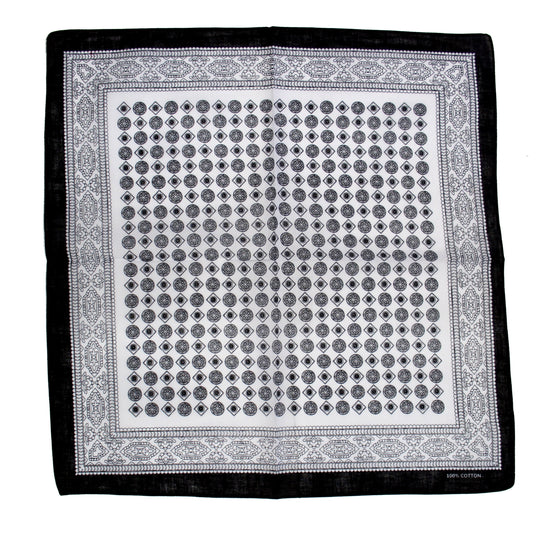 Black & White Vintage Print Bandana with Black Border