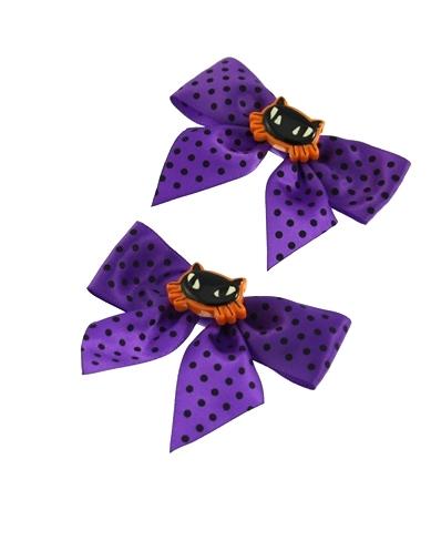 Pair of Polkadot Bows with Cat