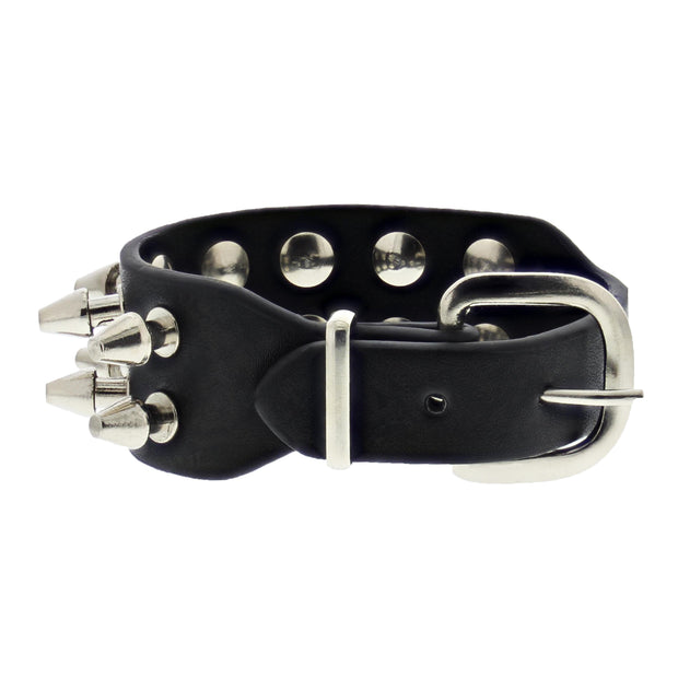 Black 2-Row Spike Studded PU Bracelet with Buckle