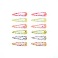 12 on a Card 5cm Assorted Bright Spotted Glitter Epoxy Hair Snapclips