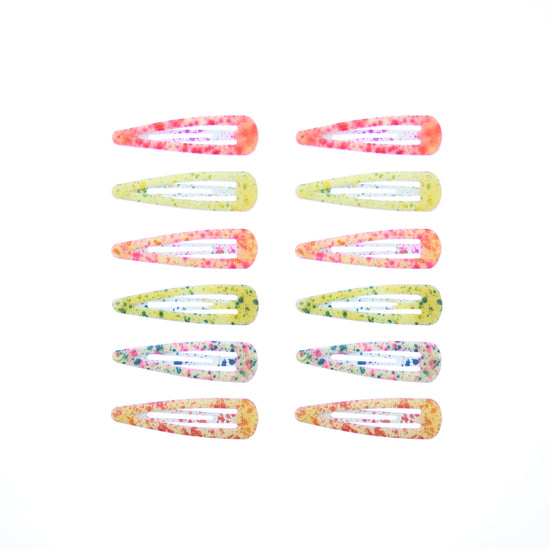 12 on a Card 5cm Assorted Bright Spotted Glitter Epoxy Hair Snapclips