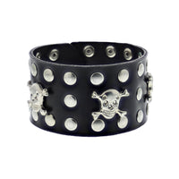 PU Bracelet with Skull Crossbones 3 Row Studs