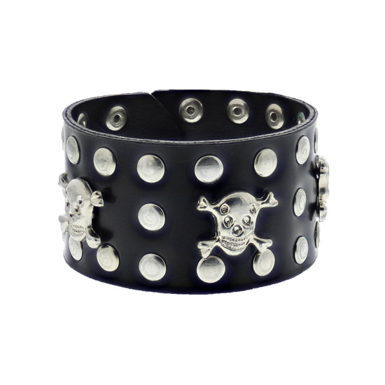 PU Bracelet with Skull Crossbones 3 Row Studs