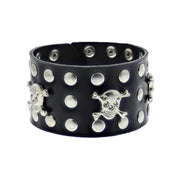 Black PU Bracelet with Skull & Crossbones & Silver Studs