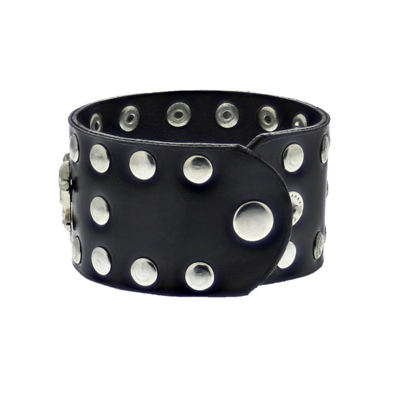 PU Bracelet with Skull Crossbones 3 Row Studs