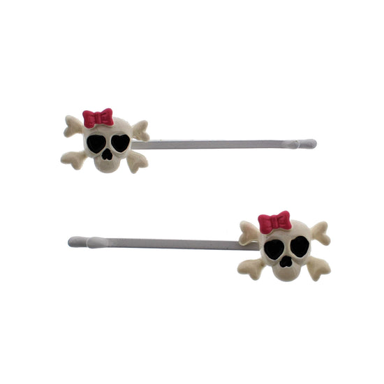 Gothic Skull with Pink Bow Hair Grips