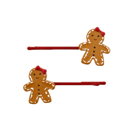 Gingerbread Men with Bows Hair Grips