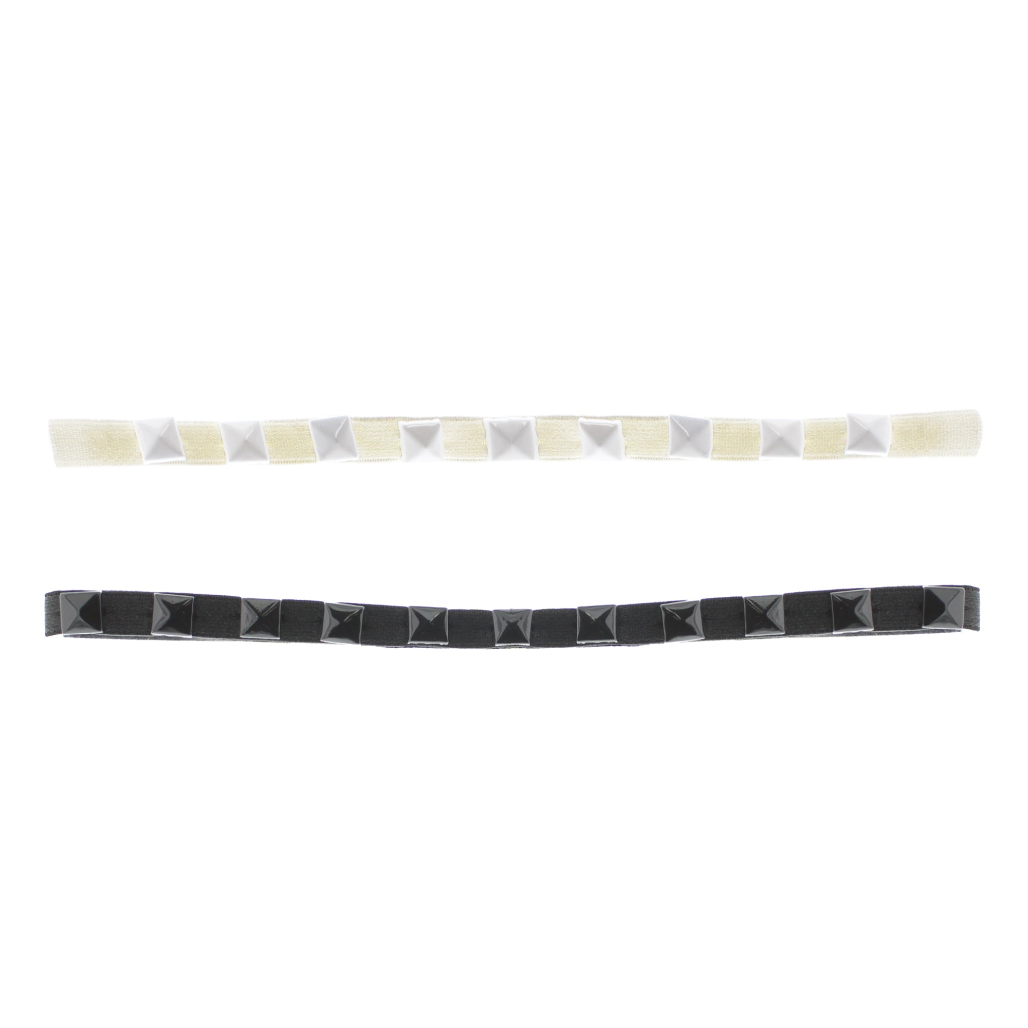 Card of 2 All Black & All White Pyramid Metal Free Head Elastics