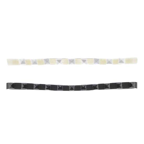 Card of 2 All Black & All White Pyramid Metal Free Head Elastics