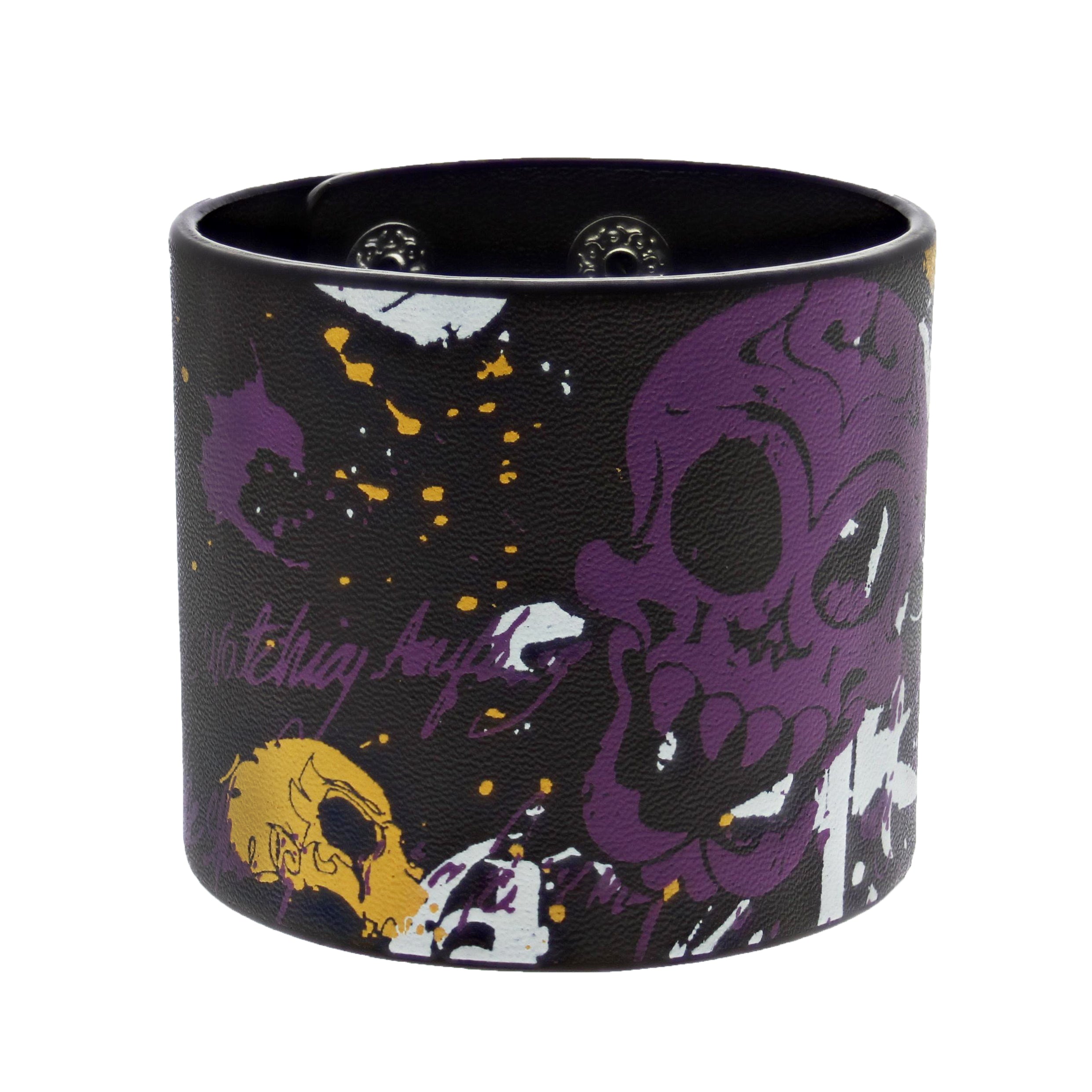 Multicolour Skull Print on Black PU Bracelets