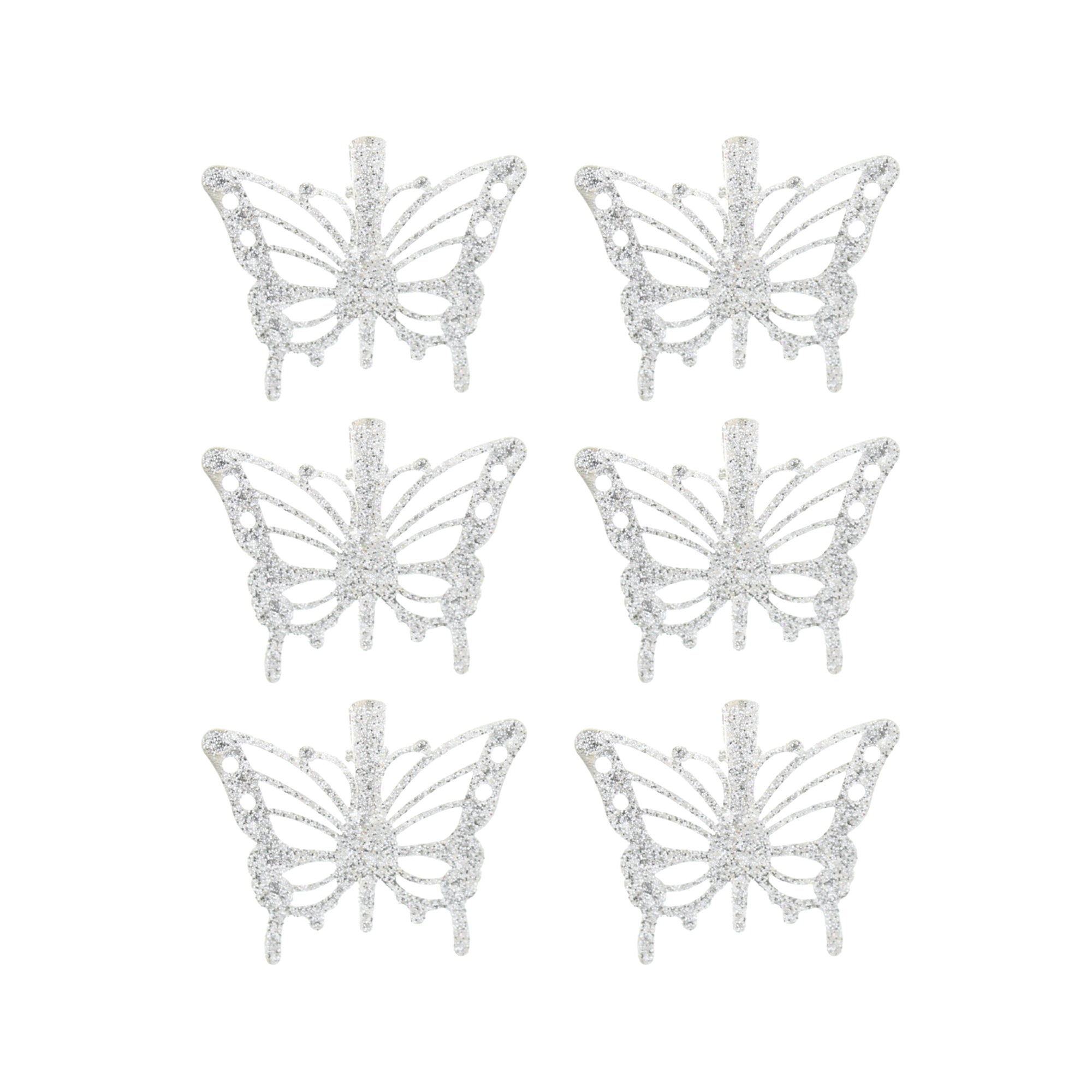 Pack of 6 Mini Glitter Beak/ Concord Hair Clips with Butterflies