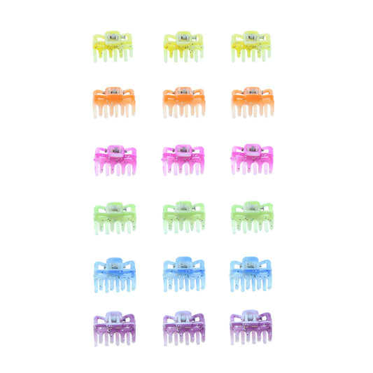 18 on a Card Assorted Colour Bright Glitter Mini Hair Clips