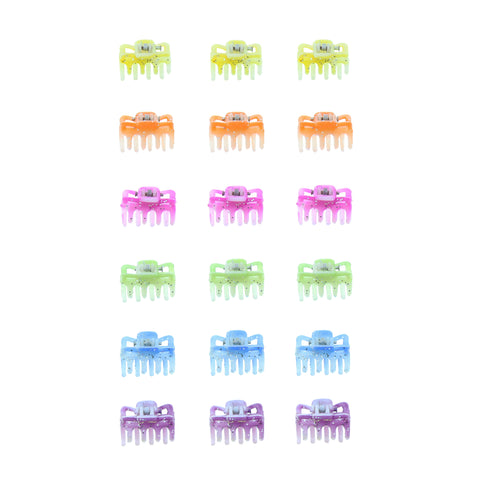 18 on a Card Assorted Colour Bright Glitter Mini Hair Clips