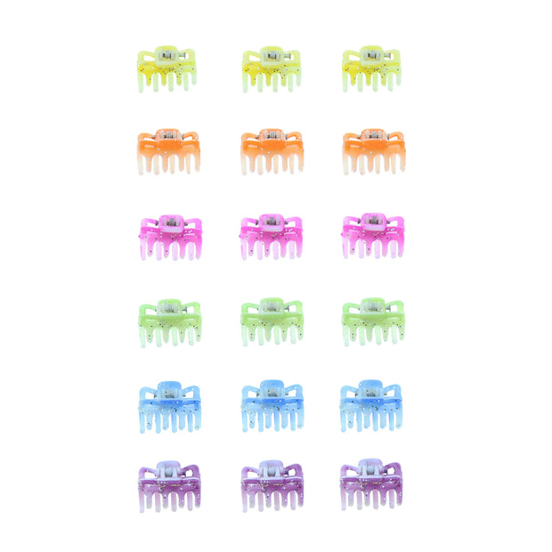 18 on a Card Assorted Colour Bright Glitter Mini Hair Clips