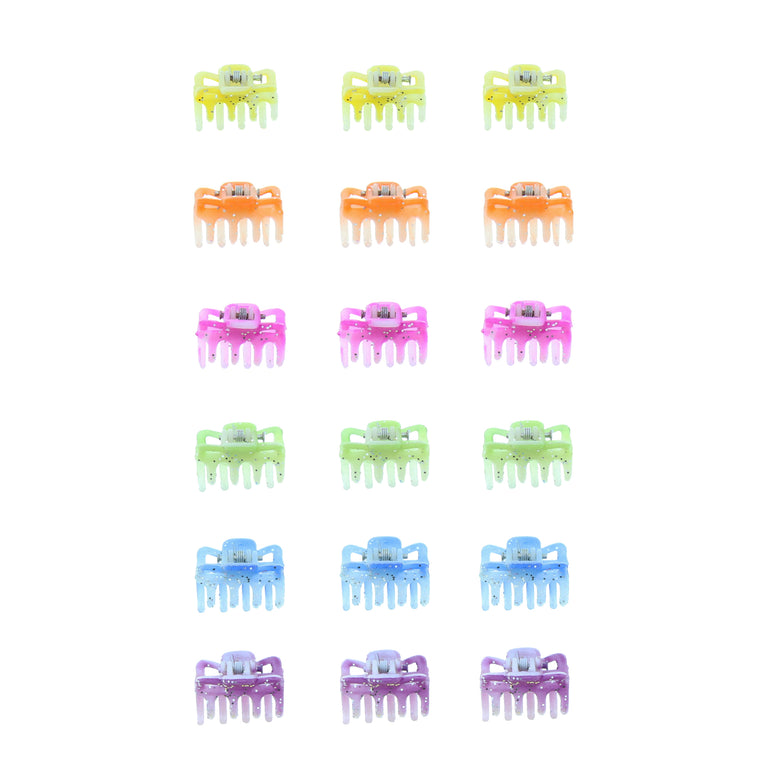 18 on a Card Assorted Colour Bright Glitter Mini Hair Clips