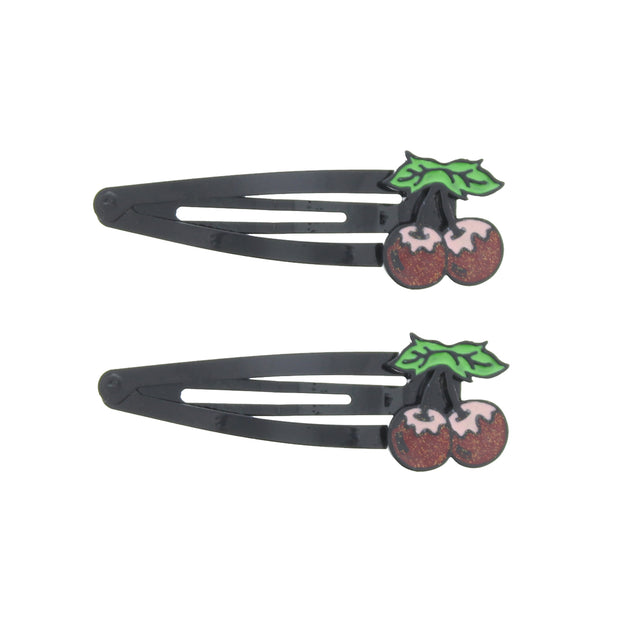 2 on a Card 8cm Cherries Black Metal Snapclips