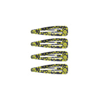 4 on a Card 7cm Black & Yellow Smiley Face Metal Hair Snapclips