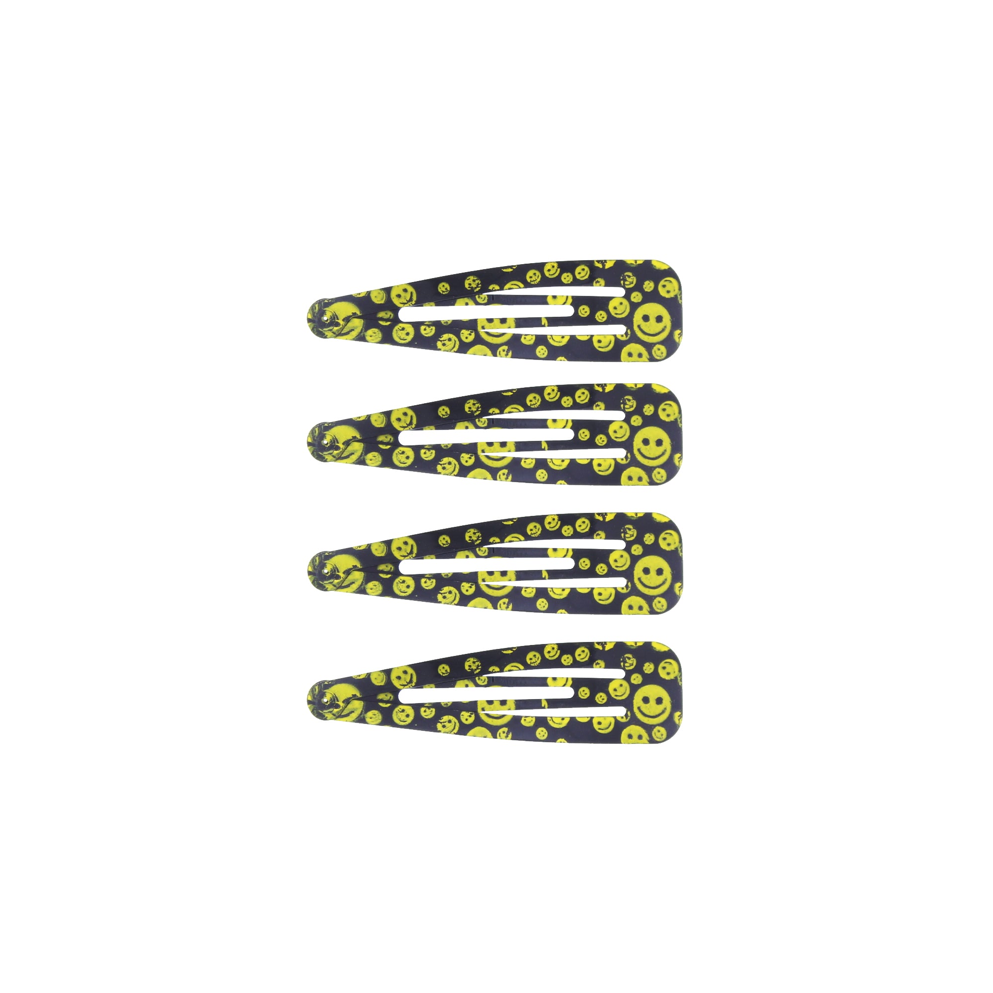 4 on a Card 7cm Black & Yellow Smiley Face Metal Hair Snapclips