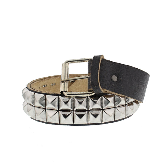 2 Row Pyramid Studded Cracked Leather Pyramid Belt