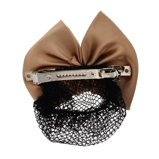 Satin Double Roses on Barrette with Mesh Bun