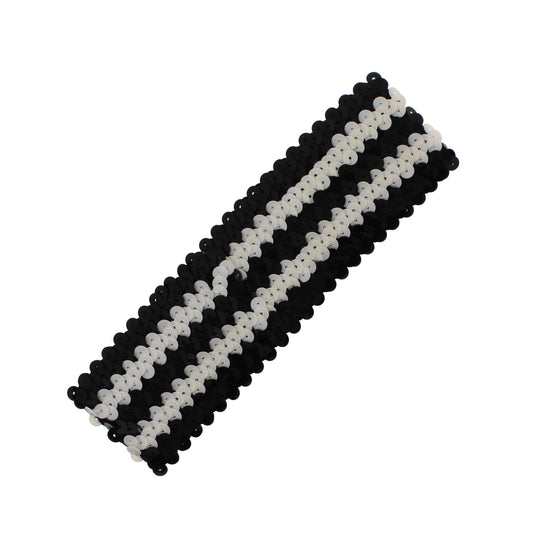 5cm Wide Sequin Striped Black & White Headband