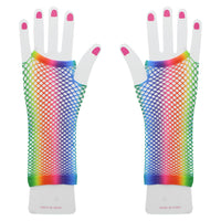 Long Rainbow Fishnet Gloves