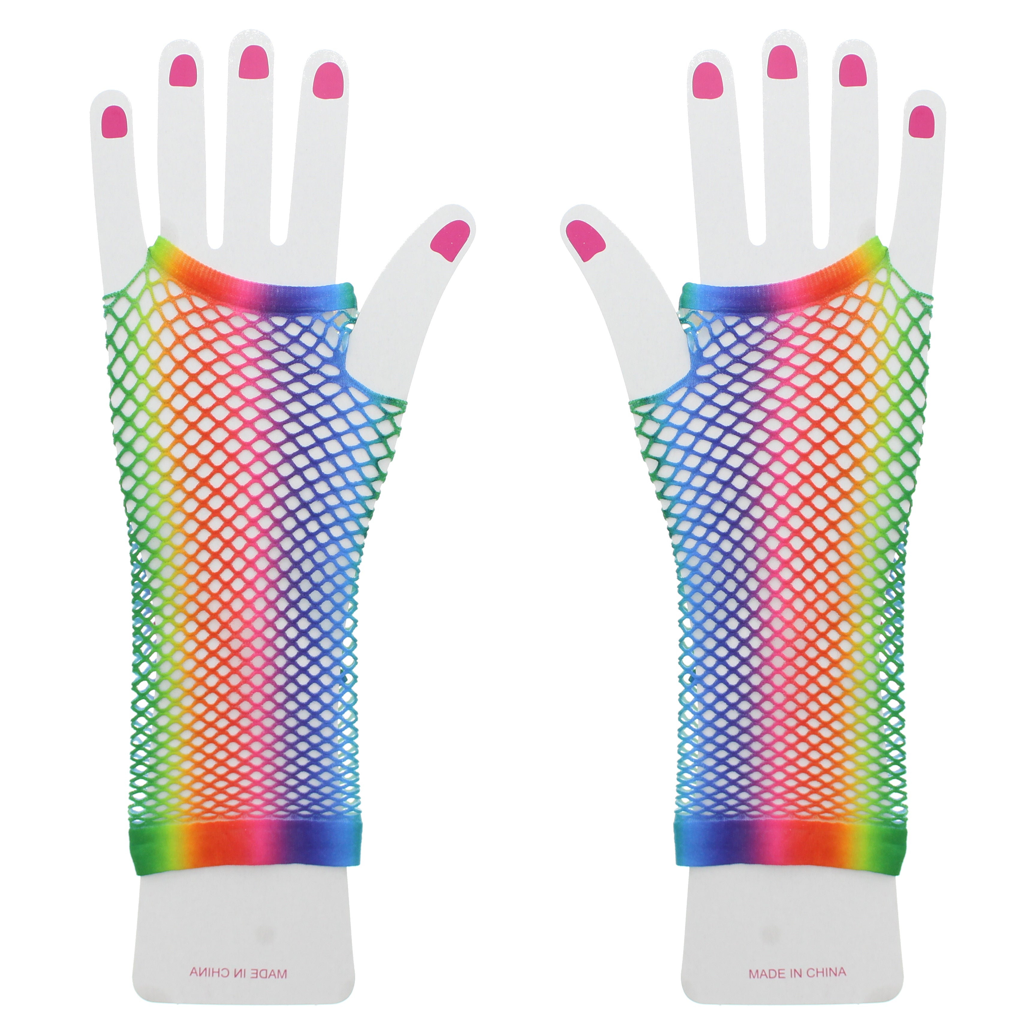 Long Rainbow Fishnet Gloves