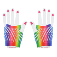 Short Rainbow Fishnet Gloves