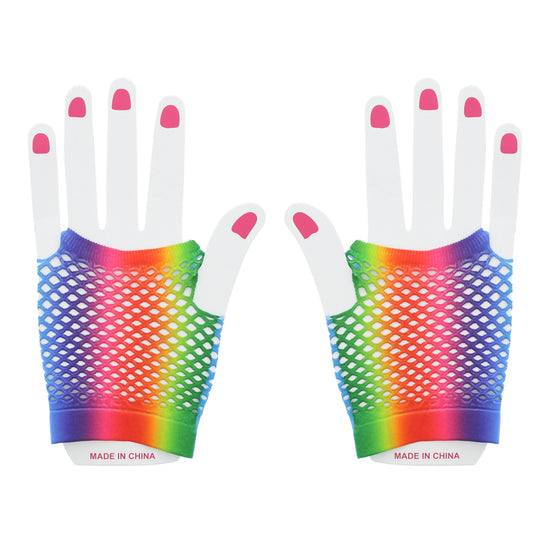 Short Rainbow Fishnet Gloves