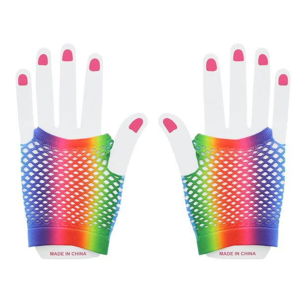 Short Rainbow Fishnet Gloves