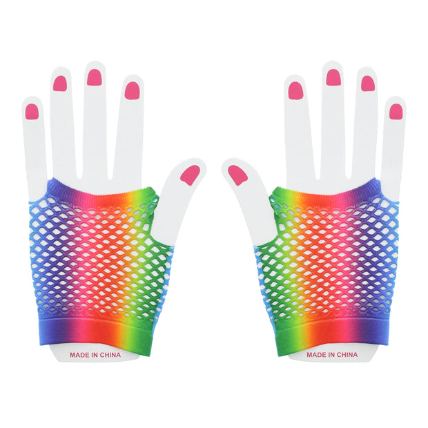 Short Rainbow Fishnet Gloves