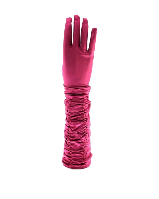 Ruched Long Satin Gloves